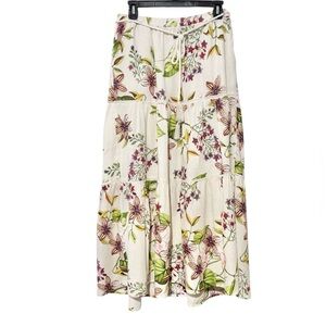 Christian Siriano Cream Tiered Skirt with Floral Pattern, Rope Belt